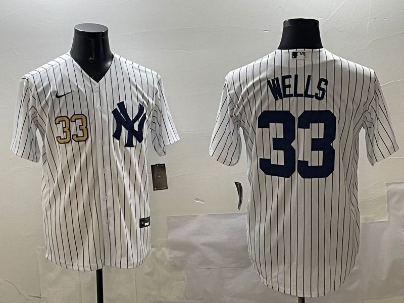 Men New York Yankees #33 Wells White Stripe Game 2025 Nike MLB Jersey style 5